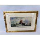 FRAMED OIL ON CANVAS "SEASCAPE" BEARING SIGNATURE W.F. RENDY WIDTH 41CM. HEIGHT 19CM.