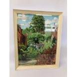 A FRAMED AND MOUNTED UNMARKED PASTEL VILLAGE SCENE H 70CM X W 55CM.