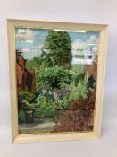 A FRAMED AND MOUNTED UNMARKED PASTEL VILLAGE SCENE H 70CM X W 55CM.