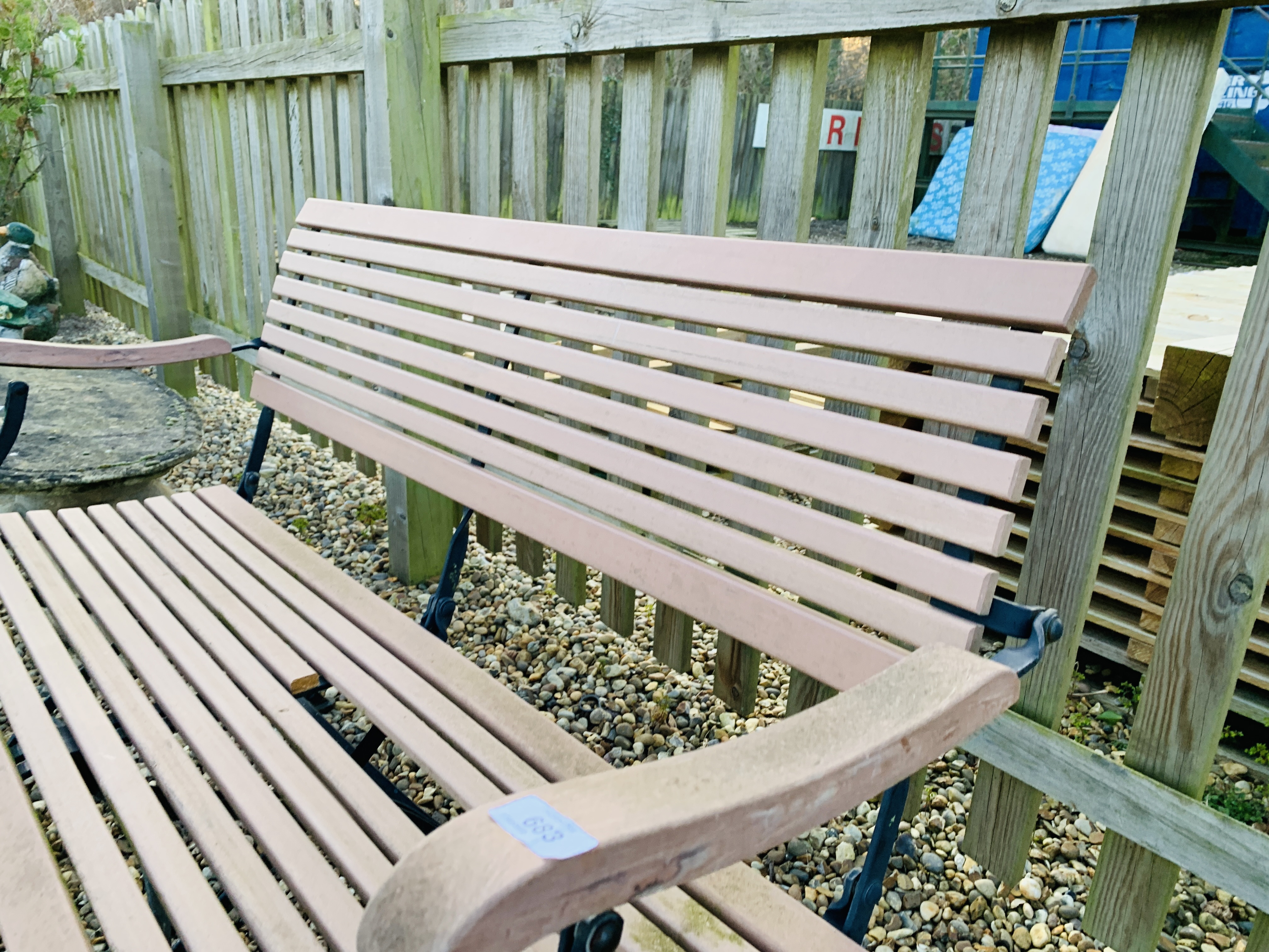 A METAL FRAMED GARDEN BENCH WITH COMPOSITE SLATS (A/F) - Image 3 of 6