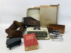 BOX OF VINTAGE COLLECTIBLES TO INCLUDE PRIMO TACKER, COMET STAPLER, ADJUSTABLE BOOK STAND,