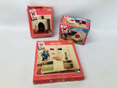 VINTAGE SINDY PEDIGREE FIRE PLACE, LUXURY ARMCHAIR, WALL UNIT ALL IN ORIGINAL BOXES.