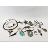 COLLECTION OF ASSORTED WHITE METAL AND SILVER JEWELLERY TO INCLUDE NECKLACES, LOCKETS, ETC.