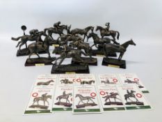 COLLECTION OF 10 ATLAS EDITIONS "THE SPORT OF KINGS" HORSE AND JOCKEY STUDIES ON WOODEN PLINTHS.