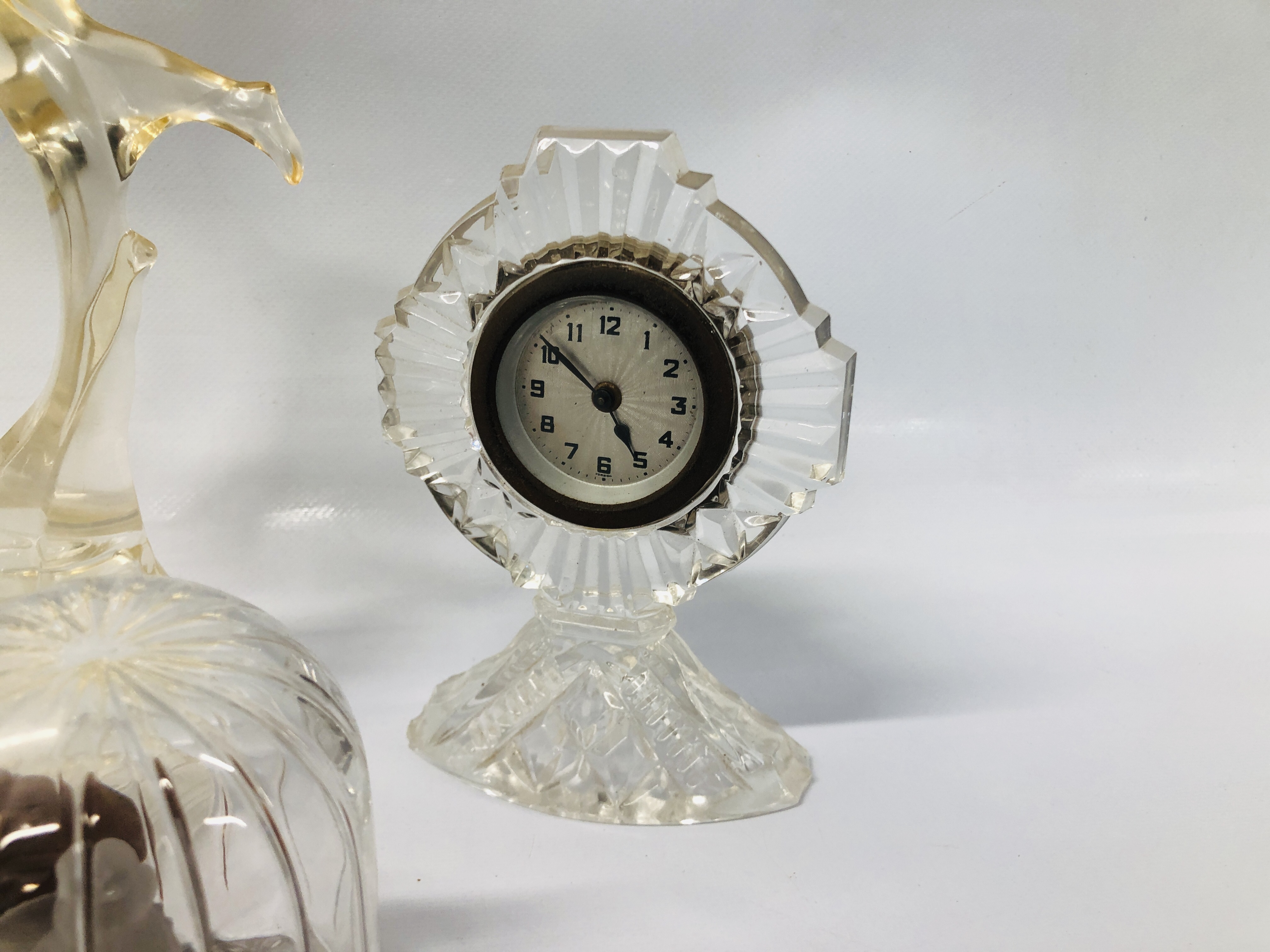 6 X ASSORTED PERFUME BOTTLES, RCR CRYSTAL DANCING GROUP, VINTAGE GLASS DRESSING TABLE CLOCK, ETC. - Image 9 of 12