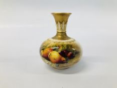 A ROYAL WORCESTER FALLEN FRUITS VASE BY RICKETTS (SIGNED) F110 HEIGHT 10CM.