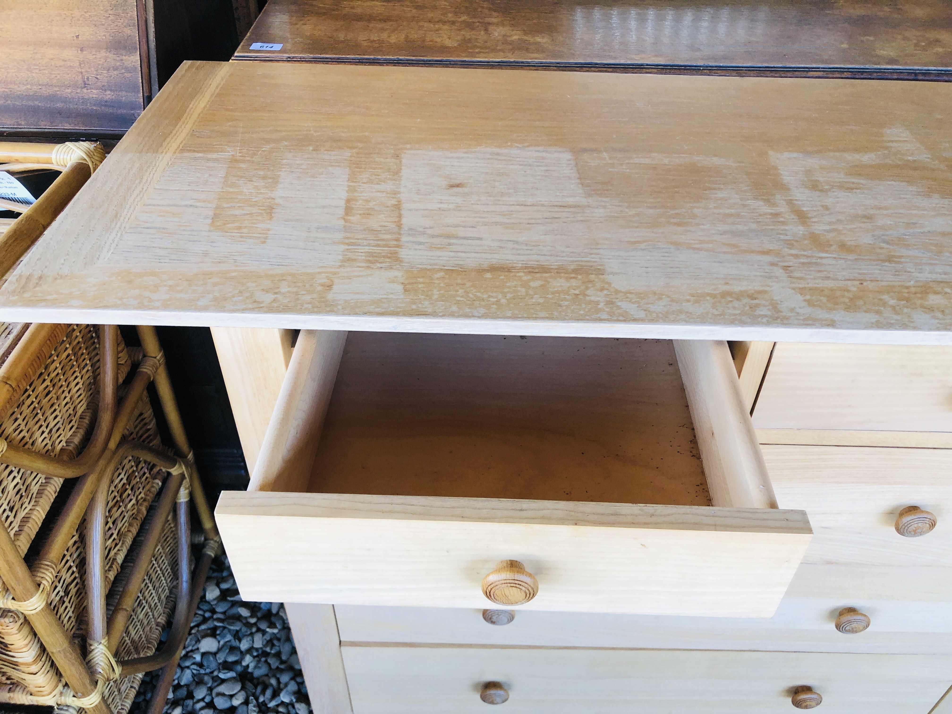 A MODERN TWO OVER THREE DRAWER BEECHWOOD CHEST. - Image 3 of 4