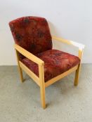 A MODERN BEECHWOOD OPEN ARMCHAIR