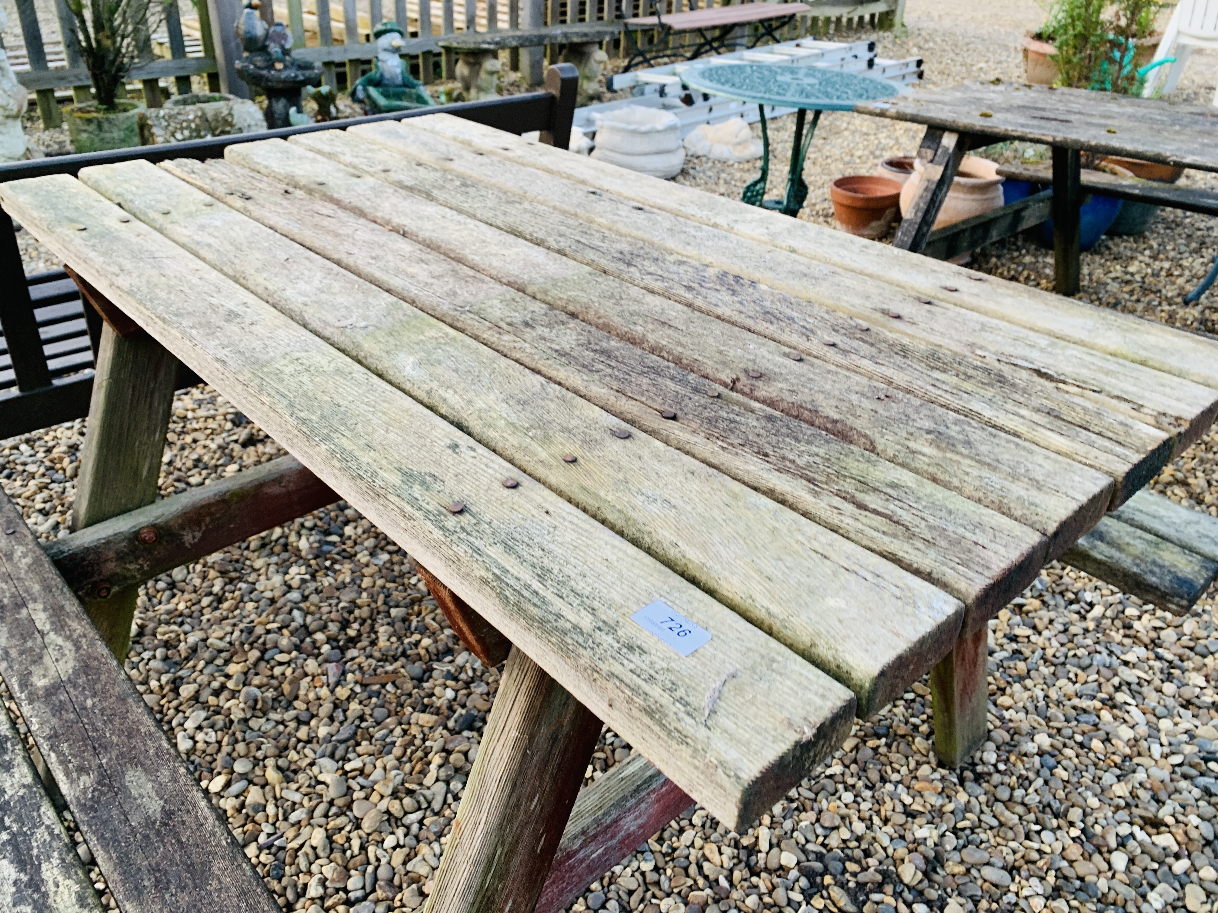 A GARDEN PICNIC BENCH LENGTH 120CM. - Image 3 of 5