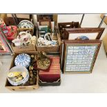 4 BOXES OF ASSORTED SUNDRY CHINA AND GLASSWARE TO INCLUDE JUG AND BOWL, PICTURE FRAMES,