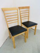 PAIR OF BEECHWOOD SIDE CHAIRS WITH LEATHERETTE SEATS