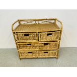 A BAMBOO TWO OVER TWO DRAWER CHEST W 81CM, D 40CM, H 79CM.