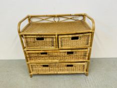 A BAMBOO TWO OVER TWO DRAWER CHEST W 81CM, D 40CM, H 79CM.