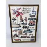 A FRAMED AND MOUNTED "THE LONDON TOY AND MODEL MUSEUM" POSTER 80CM. X 55CM.