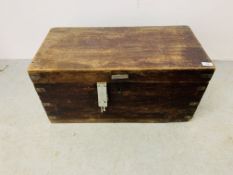 A SOLID MAHOGANY CHEST WITH BRASS BANDINGS