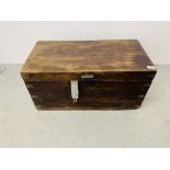 A SOLID MAHOGANY CHEST WITH BRASS BANDINGS