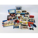 BOX OF ASSORTED DIE-CAST COLLECTORS CARS AND BUSES TO INCLUDE MINI COOPER, DAYS GONE,