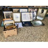 LARGE COLLECTION OF ASSORTED FRAMED PICTURES AND PRINTS TO INCLUDE A PAIR OF OIL ON BOARD BEARING