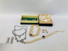 COLLECTION OF QUALITY EVENING COSTUME JEWELLERY TO INCLUDE SIMULATED PEARLS, VINTAGE NECKLACES,