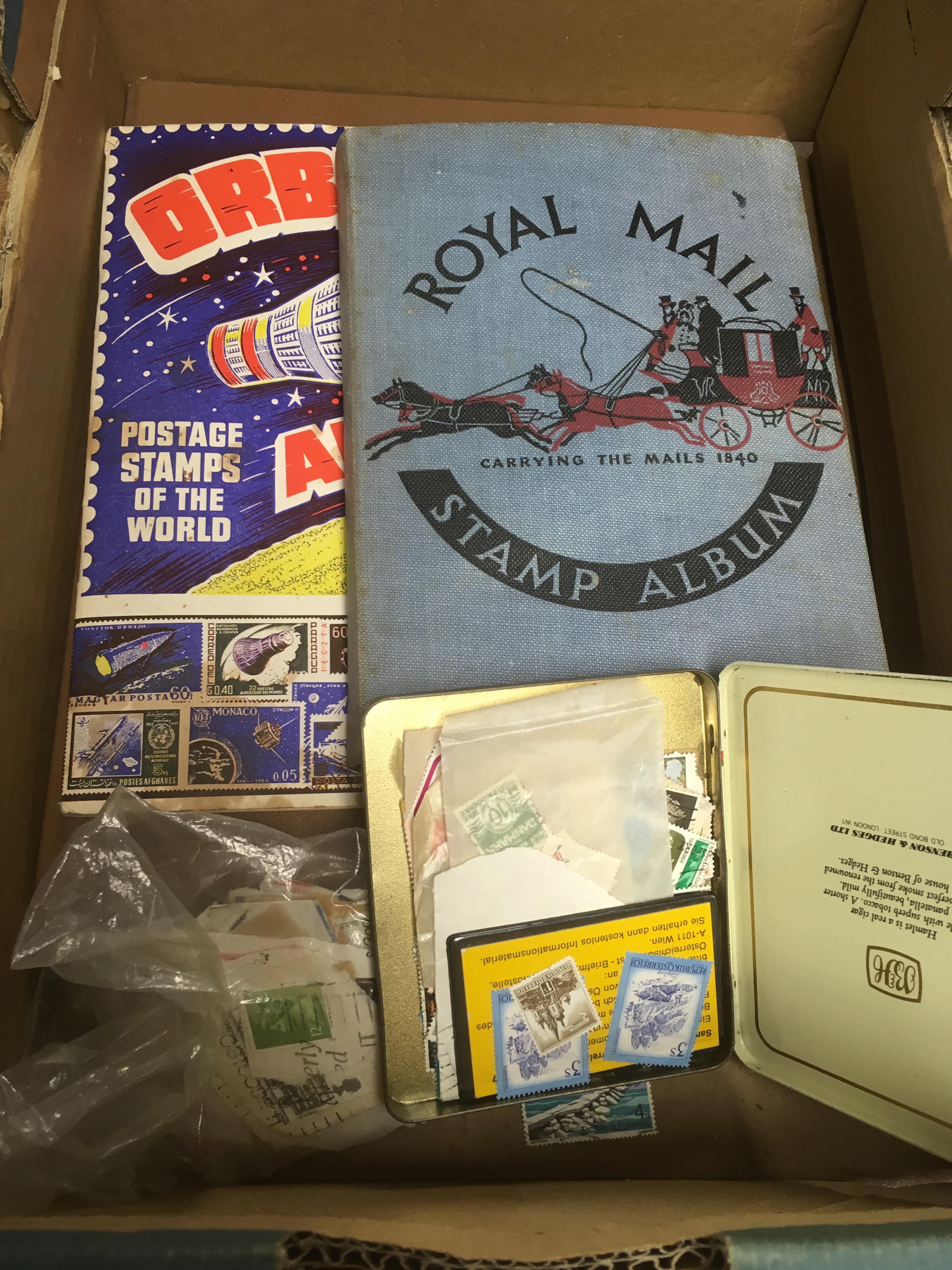 BOX STAMP COLLECTIONS IN "ROYAL MAIL" AND TWO OTHER ALBUMS AND LOOSE