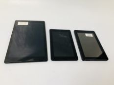 3 X AMAZON KINDLE FIRE TABLETS (TWO SCREENS A/F) - SOLD AS SEEN