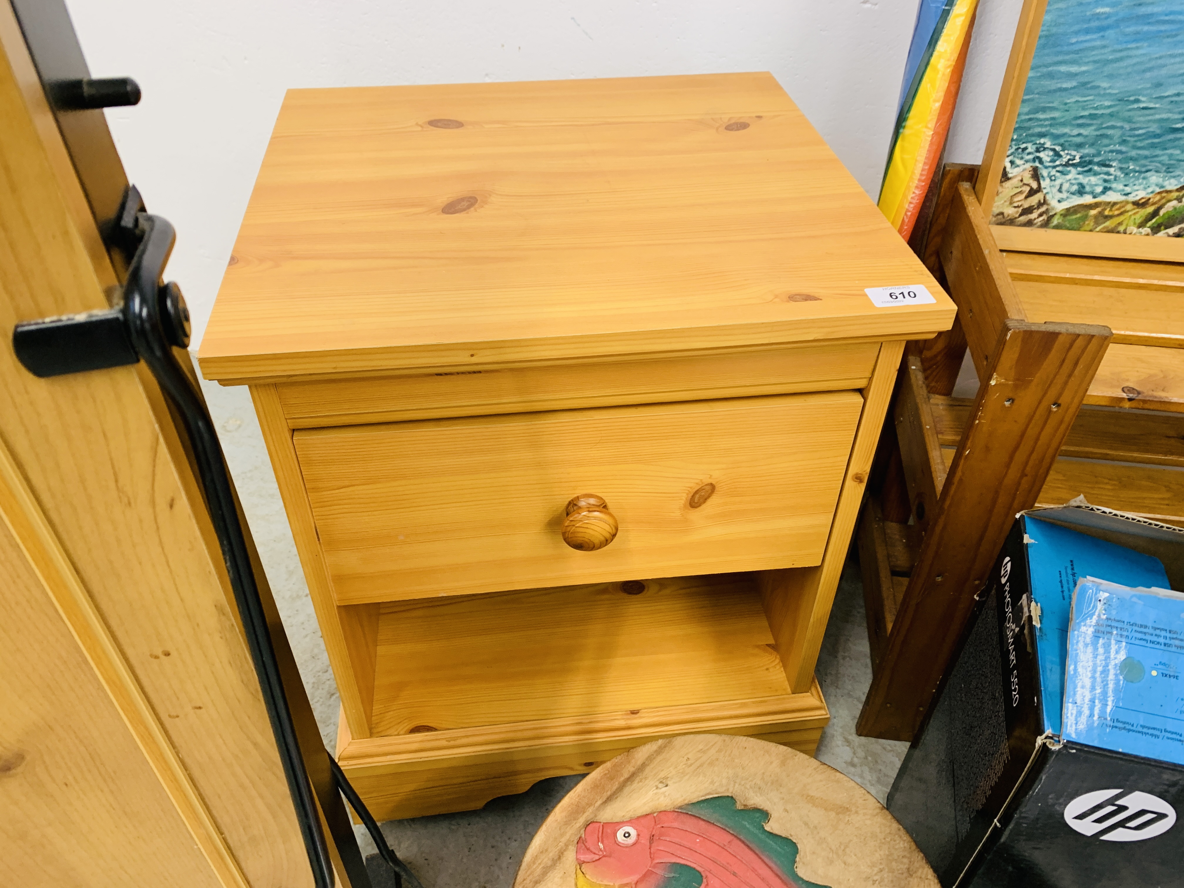 A PINE THREE TIER SHOE RACK, CORBY 4400 TROUSER PRESS, PINE SINGLE DRAWER BEDSIDE CABINET, - Image 5 of 13