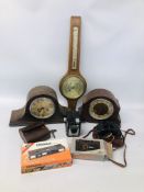 2 X VINTAGE MANTEL CLOCKS ONE HAVING WESTMINSTER CHIME, BAROMETER,