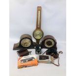 2 X VINTAGE MANTEL CLOCKS ONE HAVING WESTMINSTER CHIME, BAROMETER,