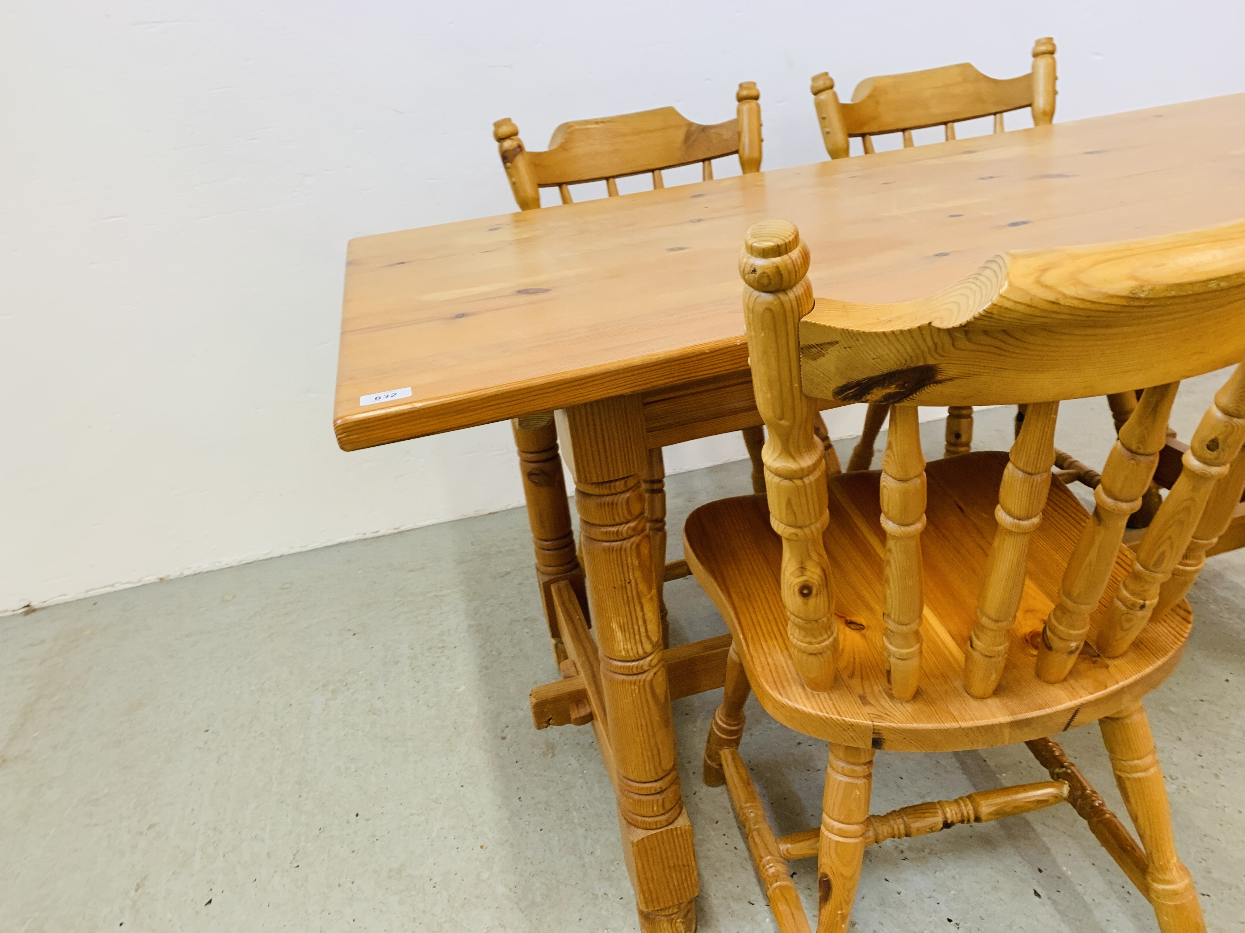 A PINE KITCHEN TABLE COMPLETE WITH FOUR SOLID PINE KITCHEN CHAIRS (TABLE 152CM. X 76CM. - Image 10 of 14