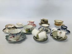 COLLECTION OF ASSORTED CABINET CUPS AND SAUCERS TO INCLUDE WORCESTER COPELANDS, IMARI PATTERN,