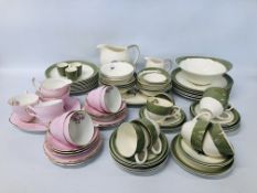 QUANTITY OF BRISTOL LILY DECORATED TEA AND DINNER WARE 61 PIECES ALONG WITH A 21 PIECE HARLEIGH