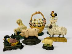 COLLECTION OF CAST REPRODUCTION DOORSTOPS TO INCLUDE EASTER BUNNIES, DUCKS, PIGS, ETC.