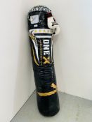 ONE X SPORT PUNCH BAG AND PAIR OF SPARING GLOVES.