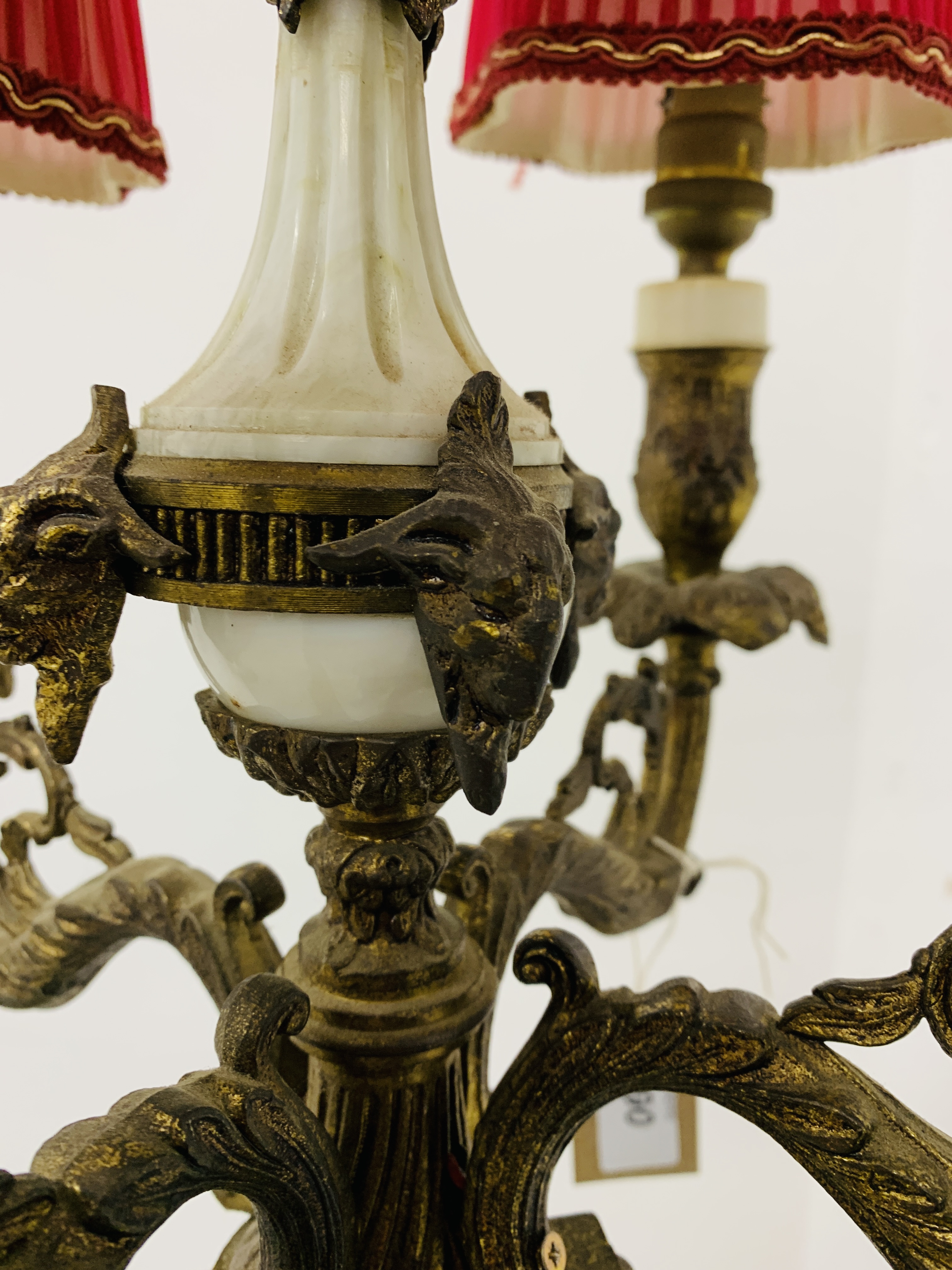 A CORINTHIAN COLUMN FLOOR STANDING FIVE BRANCH LAMP STANDARD THE BASE WITH MARBLE PLATFORM AND CLAW - Image 6 of 16