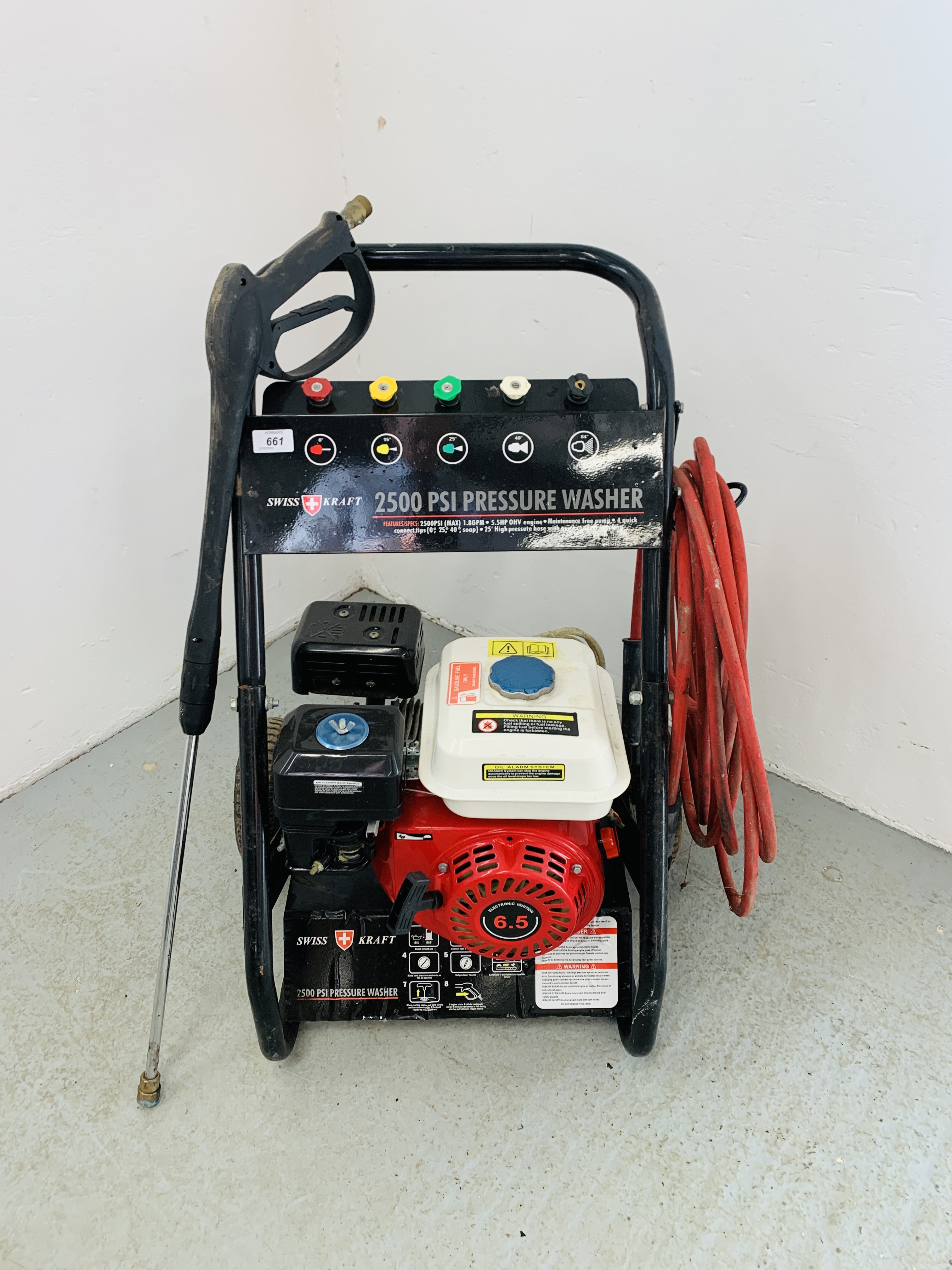 A SWISS KRAFT 2500 PSI PETROL DRIVEN PRESSURE WASHER - SOLD AS SEEN