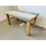 RUSTIC PINE KITCHEN TABLE L 152CM, W 86CM, H 77CM.