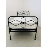 A VICTORIAN STYLE SINGLE IRON FRAMED BEDSTEAD WITH JOHN LEWIS LUXURY MATTRESS.