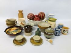 COLLECTION OF ASSORTED STUDIO POTTERY TO INCLUDE CANDLE STICKS,