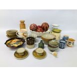 COLLECTION OF ASSORTED STUDIO POTTERY TO INCLUDE CANDLE STICKS,