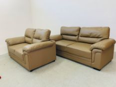 MODERN PAIR OF FAUX LEATHER SOFA'S (TWO SEATER AND THREE SEATER).