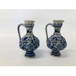 PAIR OF GERMAN SALT GLAZED STONEWARE EWERS H 18.5CM.