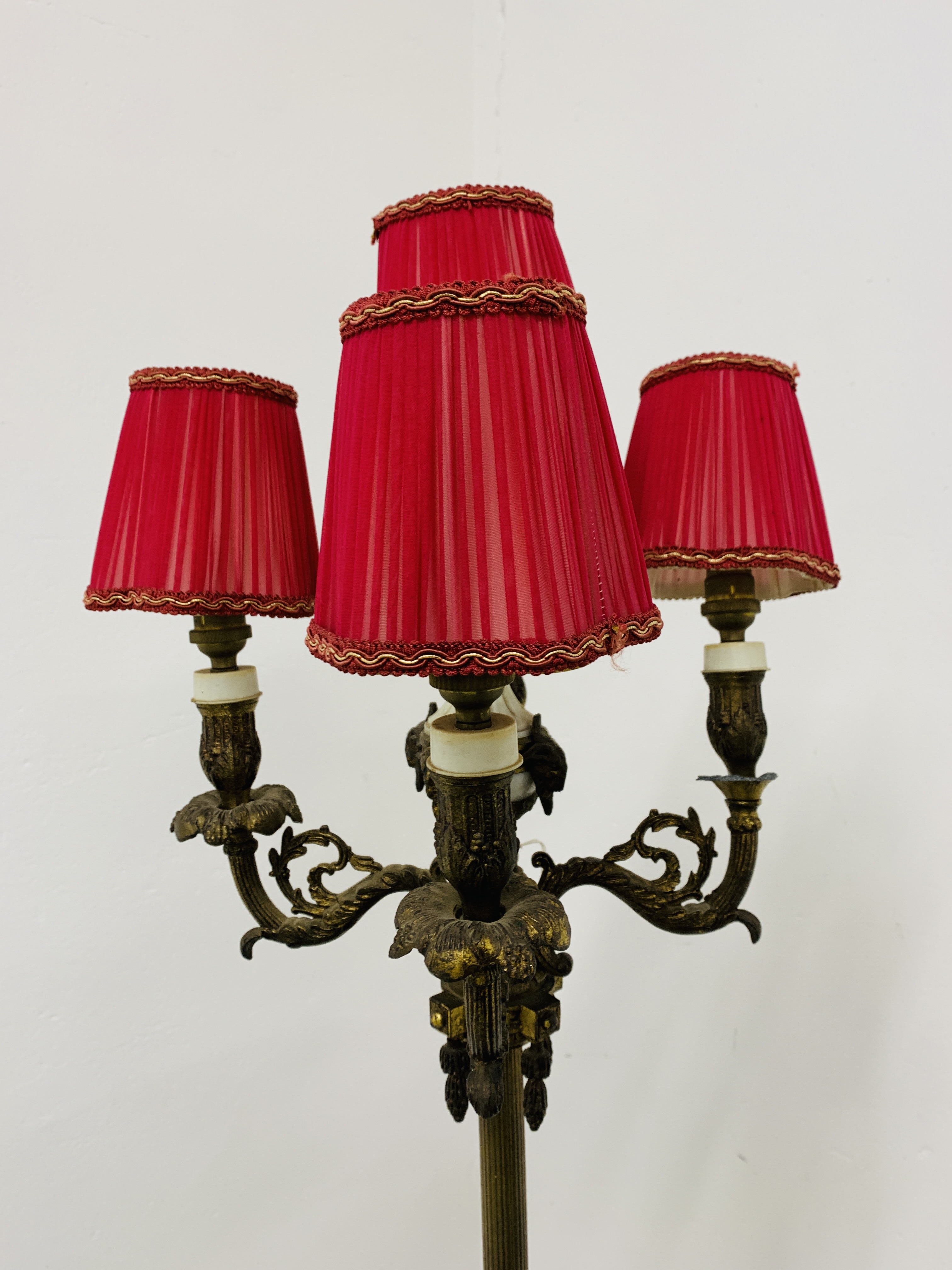 A CORINTHIAN COLUMN FLOOR STANDING FIVE BRANCH LAMP STANDARD THE BASE WITH MARBLE PLATFORM AND CLAW - Image 8 of 16