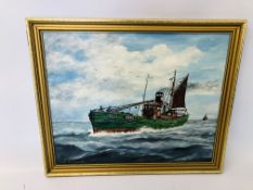 FRAMED OIL ON BOARD "FISHING TRAWLER" BEARING SIGNATURE ROGER BEDINGFIELD 1980 WIDTH 49CM.