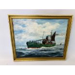 FRAMED OIL ON BOARD "FISHING TRAWLER" BEARING SIGNATURE ROGER BEDINGFIELD 1980 WIDTH 49CM.