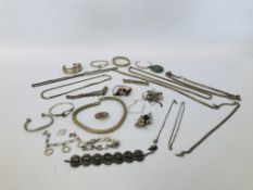 COLLECTION OF ASSORTED DESIGNER SILVER AND WHITE METAL JEWELLERY, NECKLACES AND BANGLES ETC.