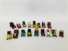 1 - 16 NUMBERED SERIES OF MATCHBOX LESNEY MODELS OF YESTERYEARS DIE-CAST VEHICLES.
