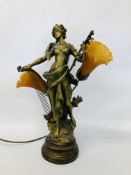 CLASSICAL REPRODUCTION TABLE LAMP "LA MELODIE" WITH AMBER GLASS SHADES - SOLD AS SEEN.