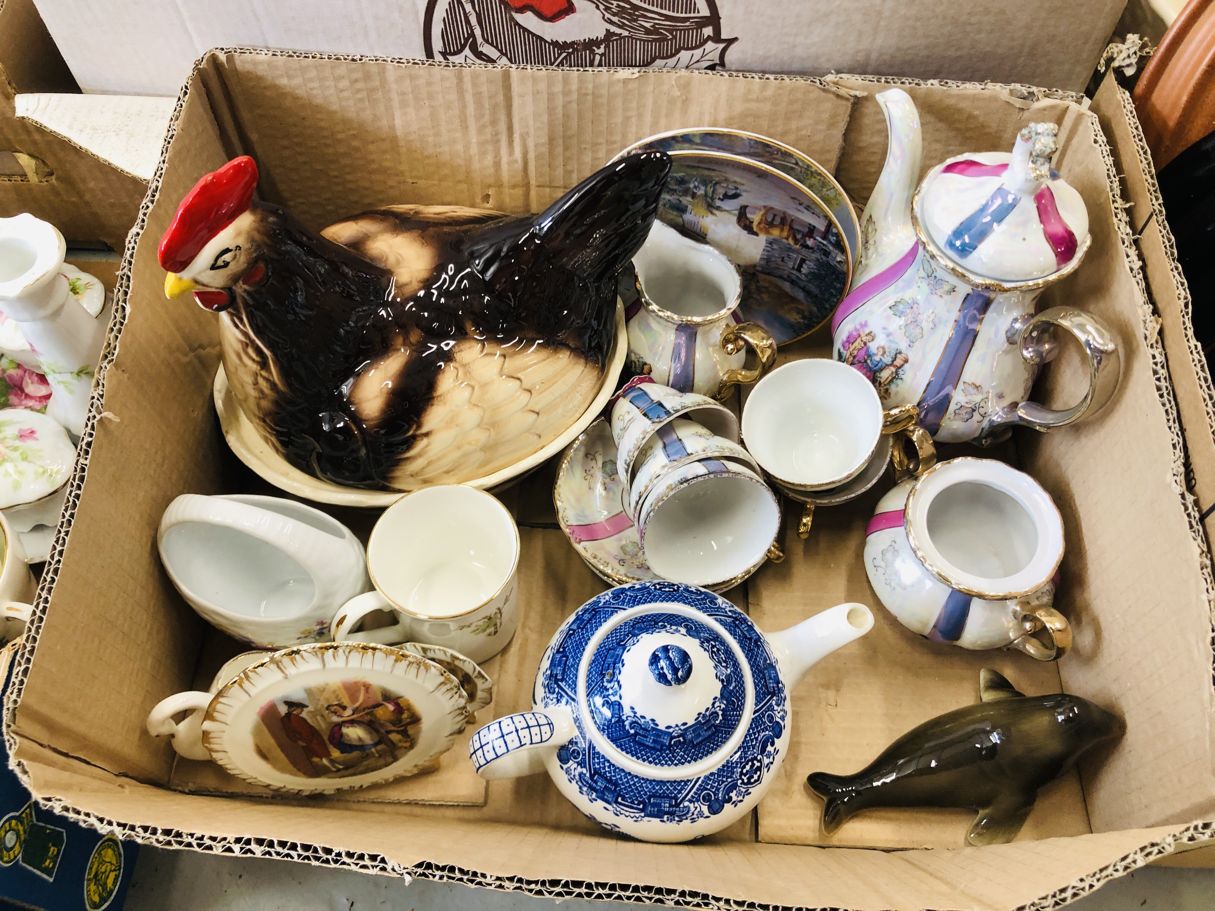 9 X BOXES OF ASSORTED CHINA TO INCLUDE ORIENTAL EGG SHELL TEA WARE, DRESSING TABLE SETS, - Image 7 of 13