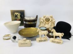 BOX OF ASSORTED COLLECTIBLES TO INCLUDE A VINTAGE BOWLER HAT BY SCOTT & CO.