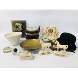 BOX OF ASSORTED COLLECTIBLES TO INCLUDE A VINTAGE BOWLER HAT BY SCOTT & CO.